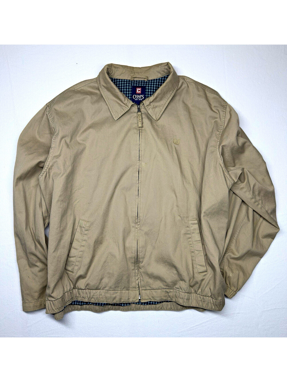 Chaps Men’s Beige Zip Front Lined Jacket w/ Pockets - 2XL - Cotton Shell